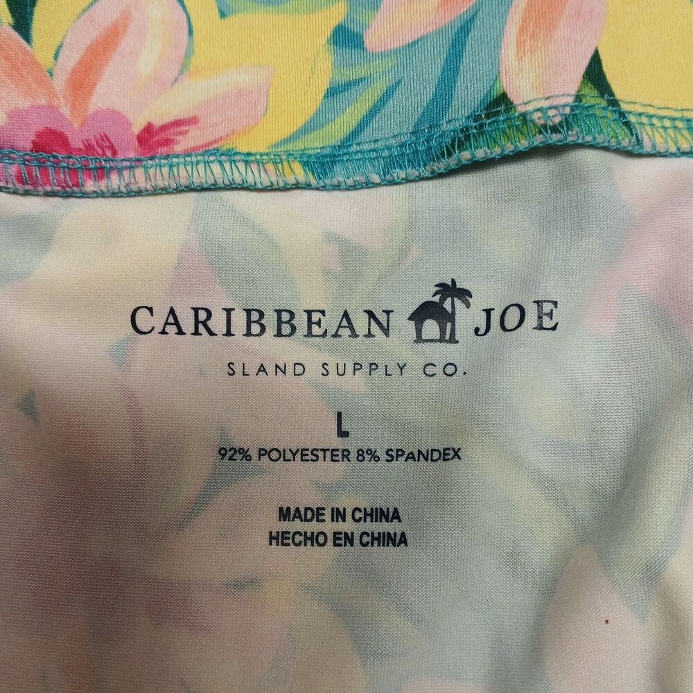 Caribbean Joe Women's Tropical Floral Sleeveless Blue Pink Shift Dress Large - Picture 9 of 9